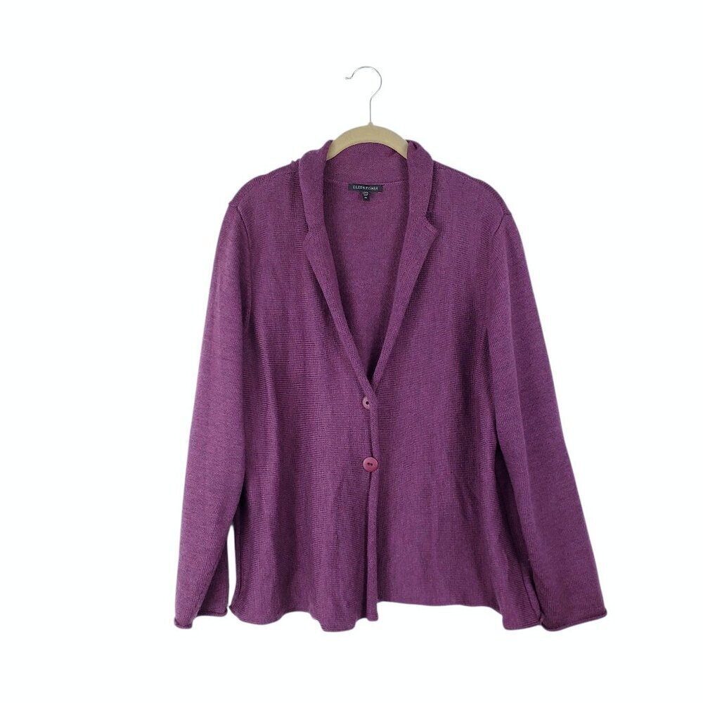 Eileen Fisher Merino Wool Jacket Style Cardigan Sweater Plum Purple Womens XL